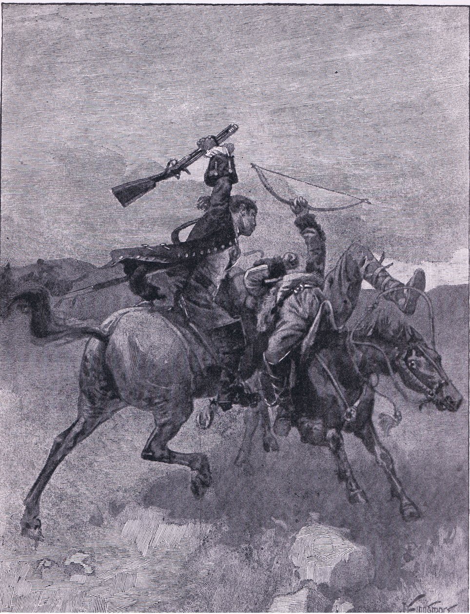 Slaat een van hen van zijn paard (litho) door Joseph Finnemore