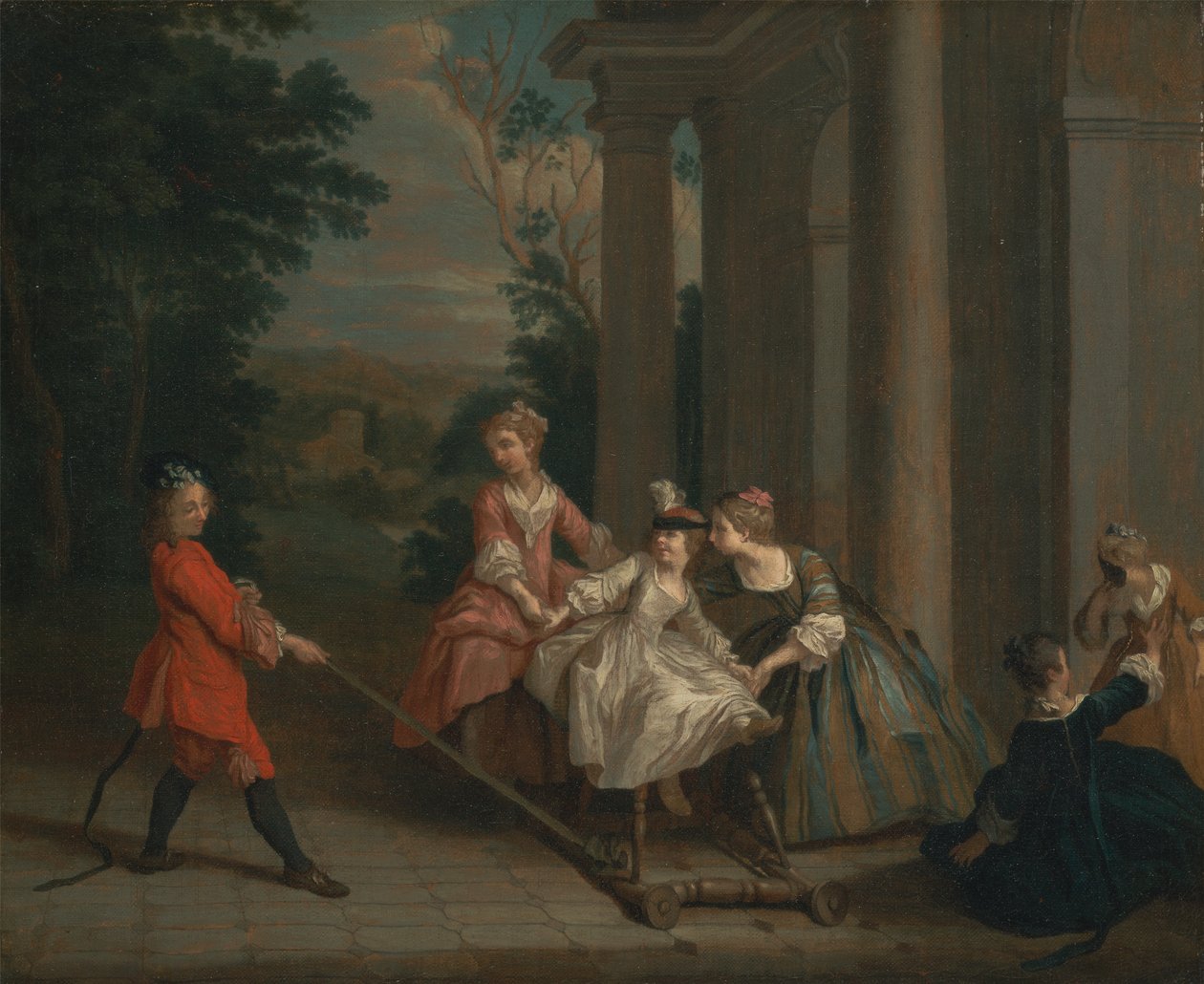 Kinderen spelen met een hobbelpaard door Joseph Francis Nollekens