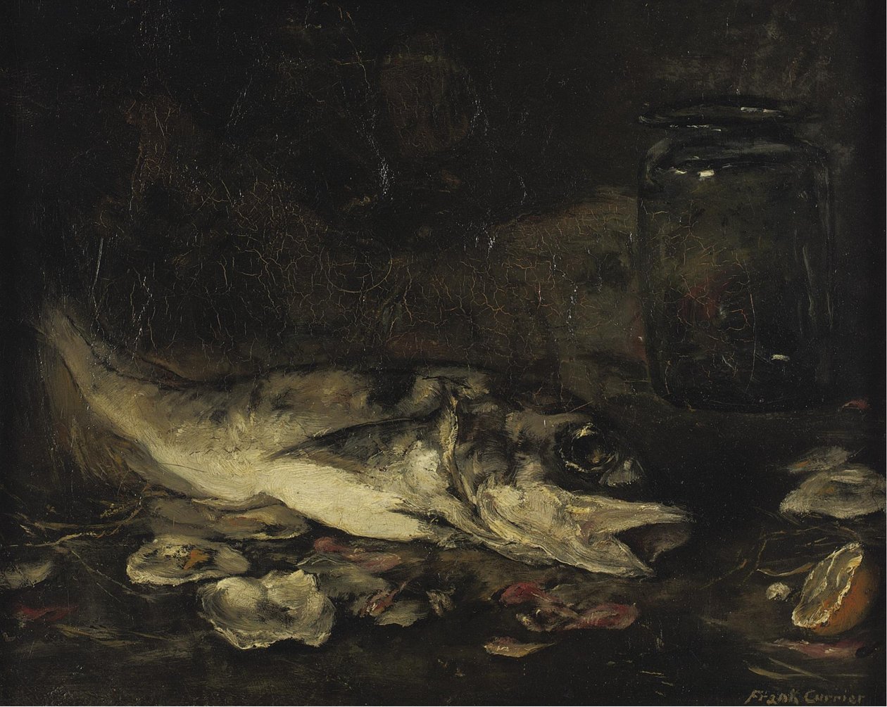 Stilleven met vis en sinaasappels door Joseph Frank Currier