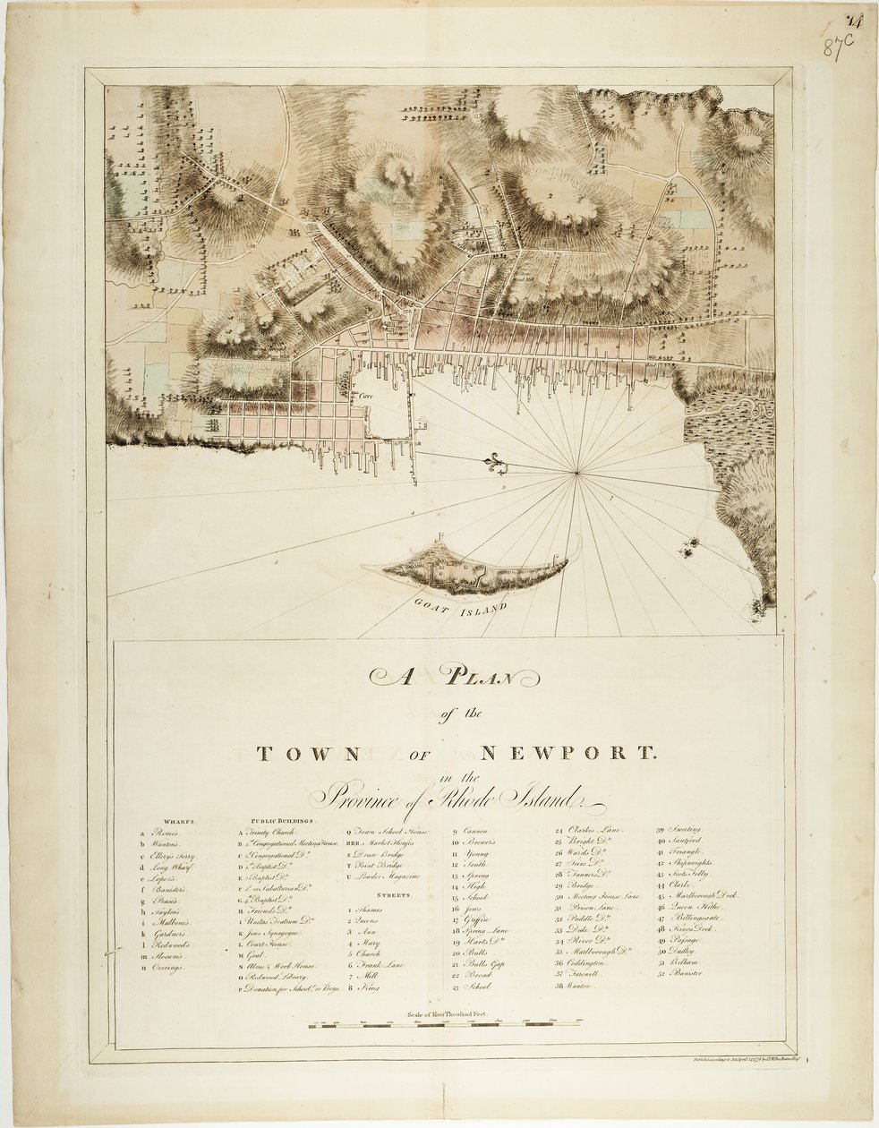 Een plan van de stad Newport in de provincie Rhode Island door Joseph Frederick Wallet DesBarres
