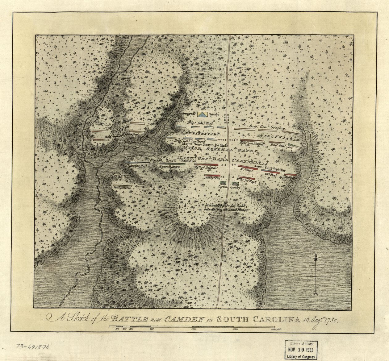 Slag bij Camden in South Carolina door Joseph Frederick Wallet DesBarres