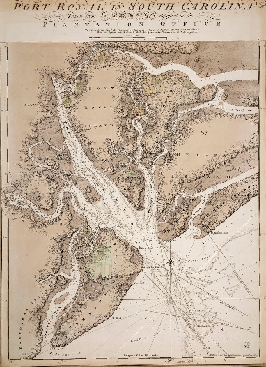 Kaart van Port Royal in South Carolina, Verenigde Staten van Amerika door Joseph Frederick Wallet DesBarres