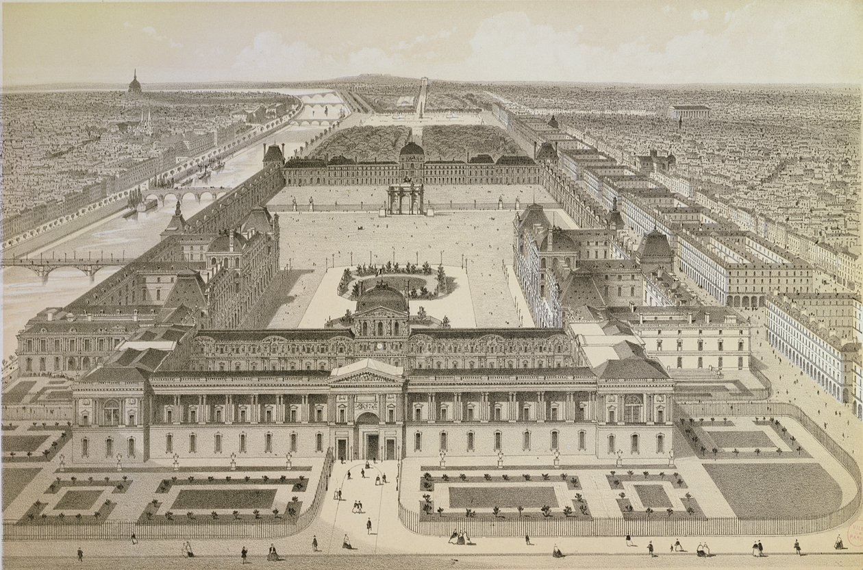 Uitzicht op het Louvre en de Tuilerieën, ca. 1850 door Joseph Gabriel Aubrun