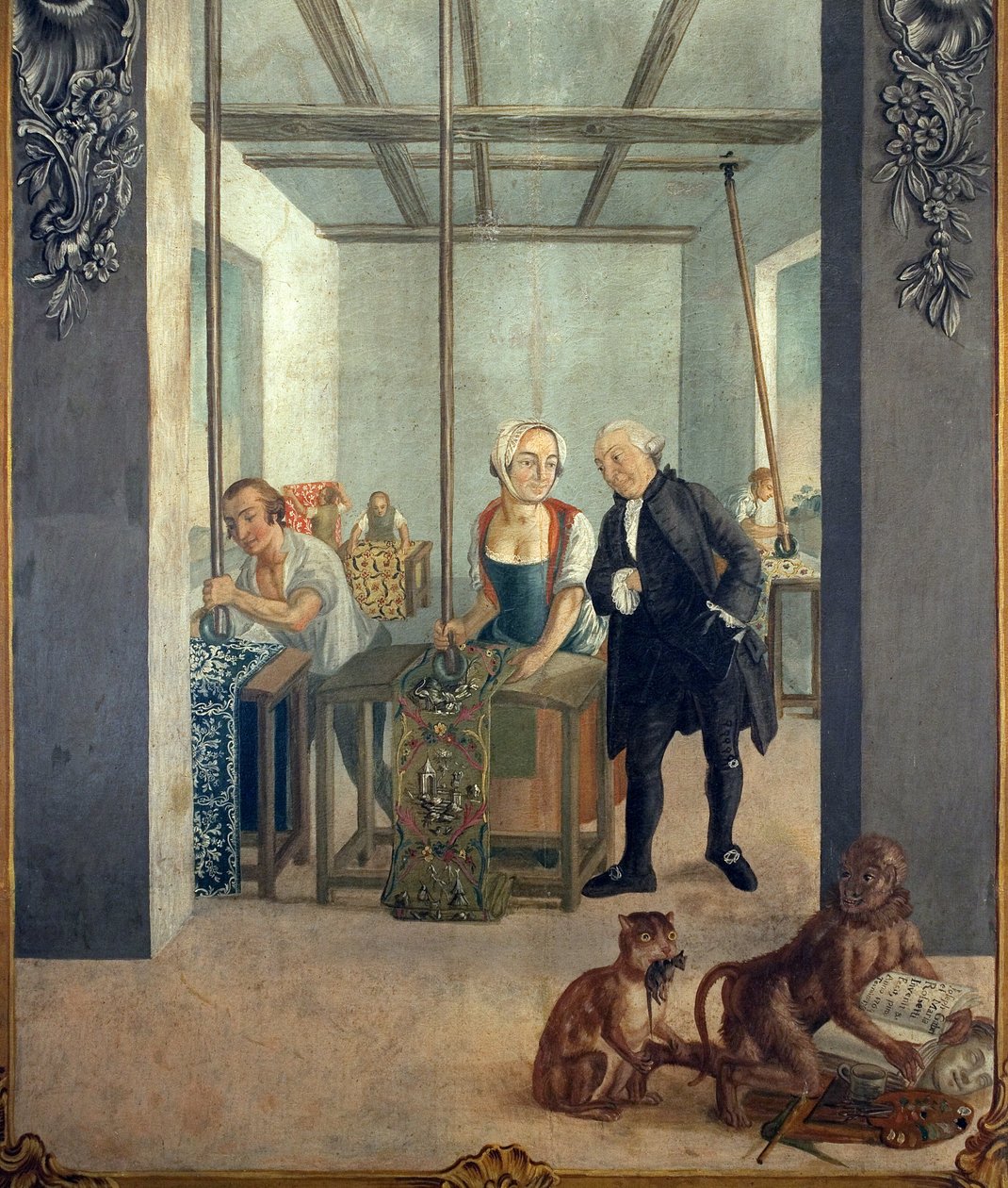 Satijnwerkplaats. Schilderij door Gabriel Maria Rossetti door Joseph Gabriel Rossetti