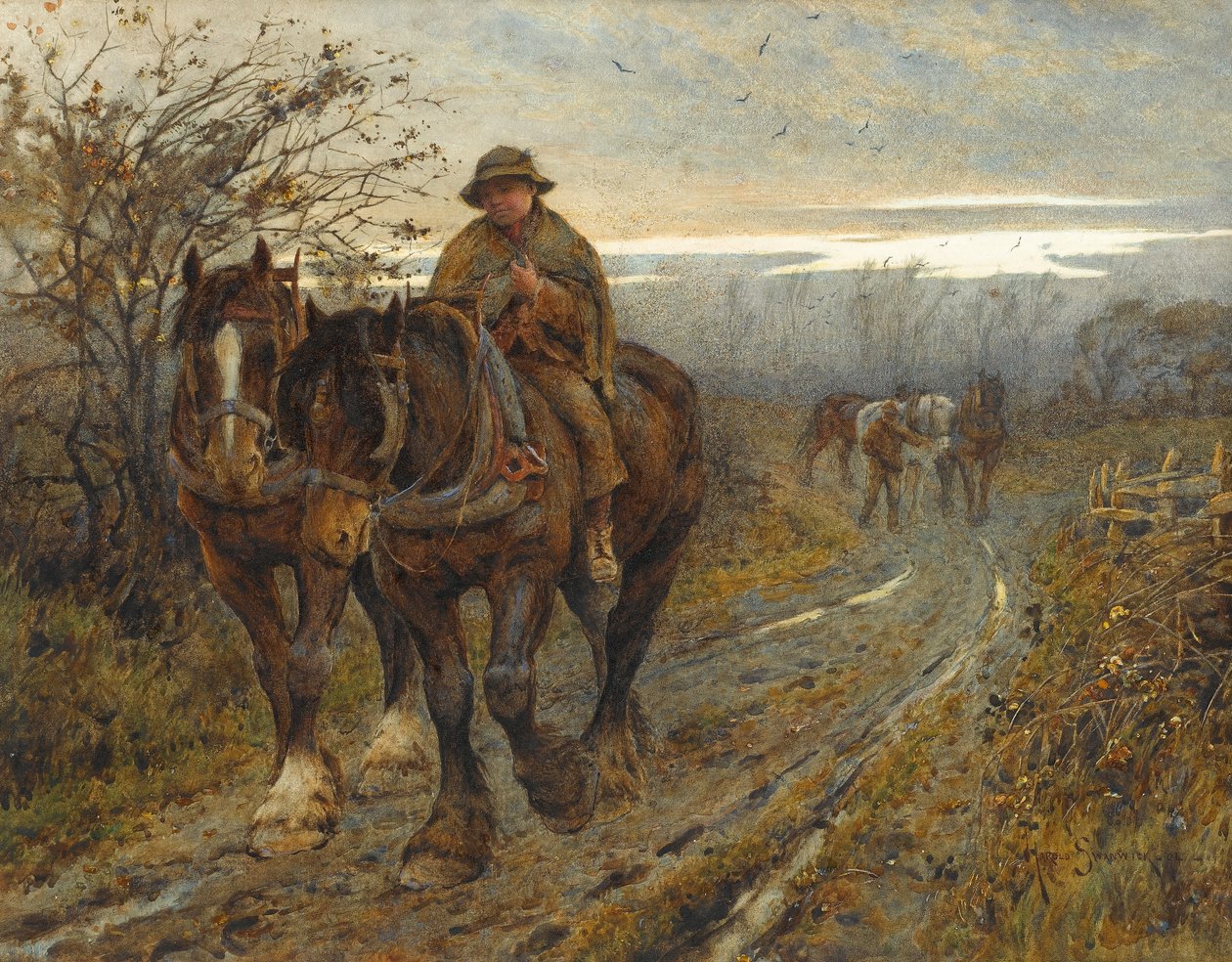 Vermoeide beesten keren terug van de ploeg, 1894 door Joseph Harold Swanwick