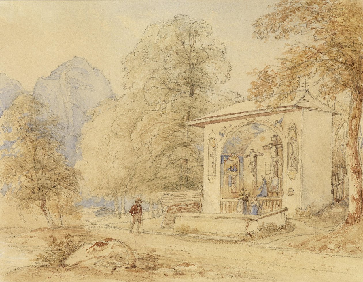 Joseph Höger Wanderer en Golgotha Kapel door Joseph Hoger