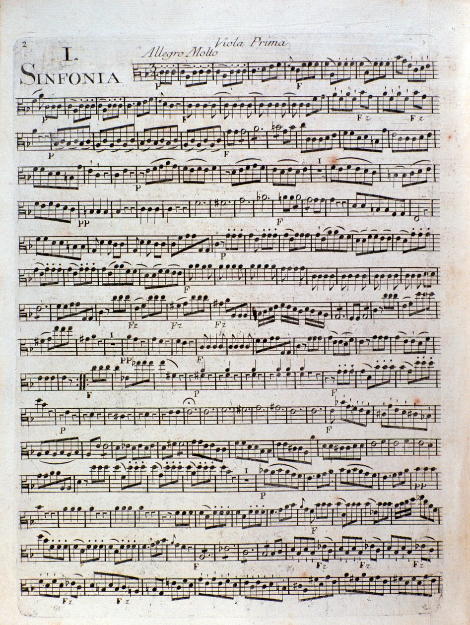 Pagina van de partituur van Symfonie in ut majeur door Pleyel door Joseph Ignace Pleyel