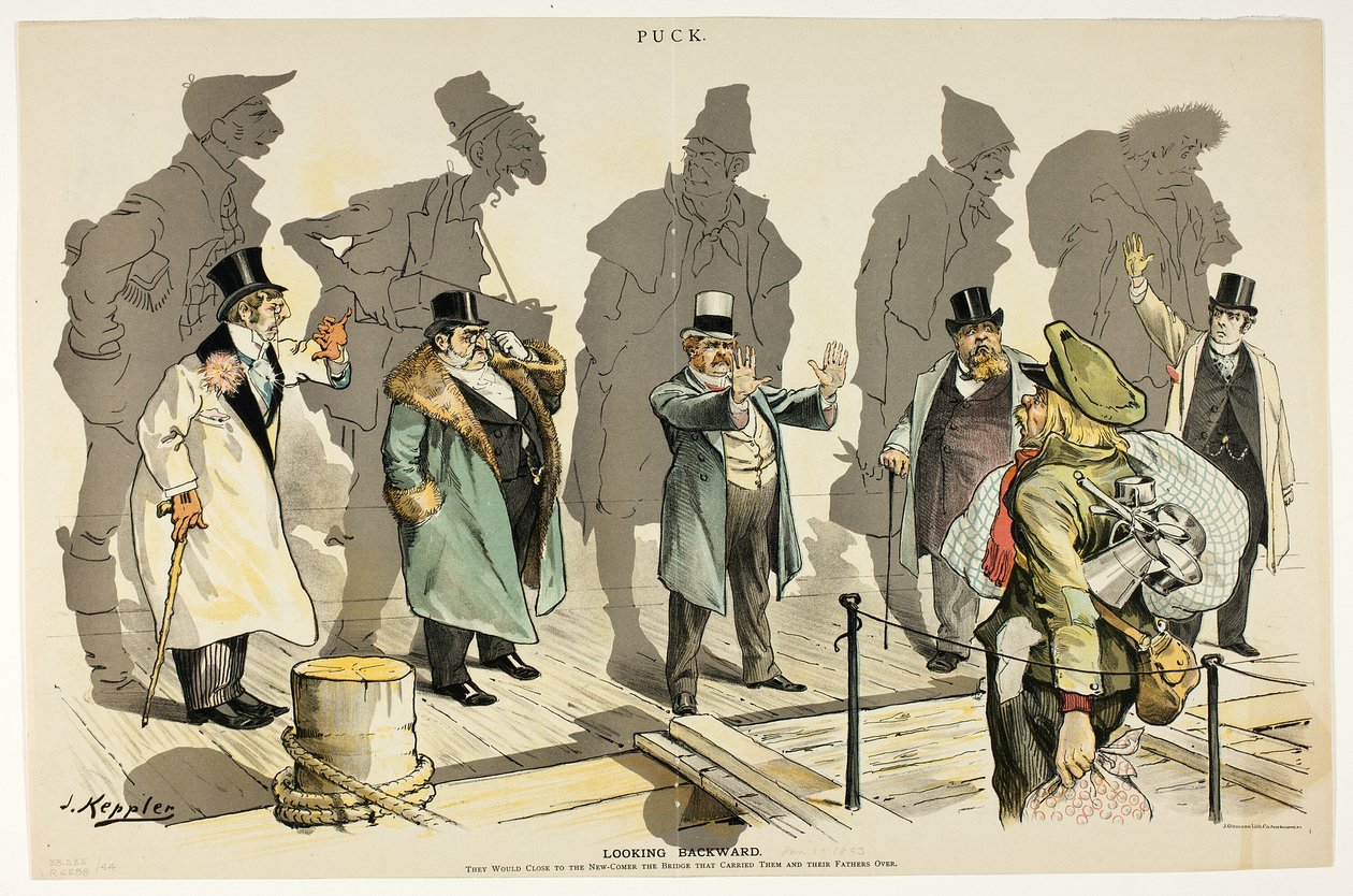 Achterom kijken, van Puck door Joseph Keppler