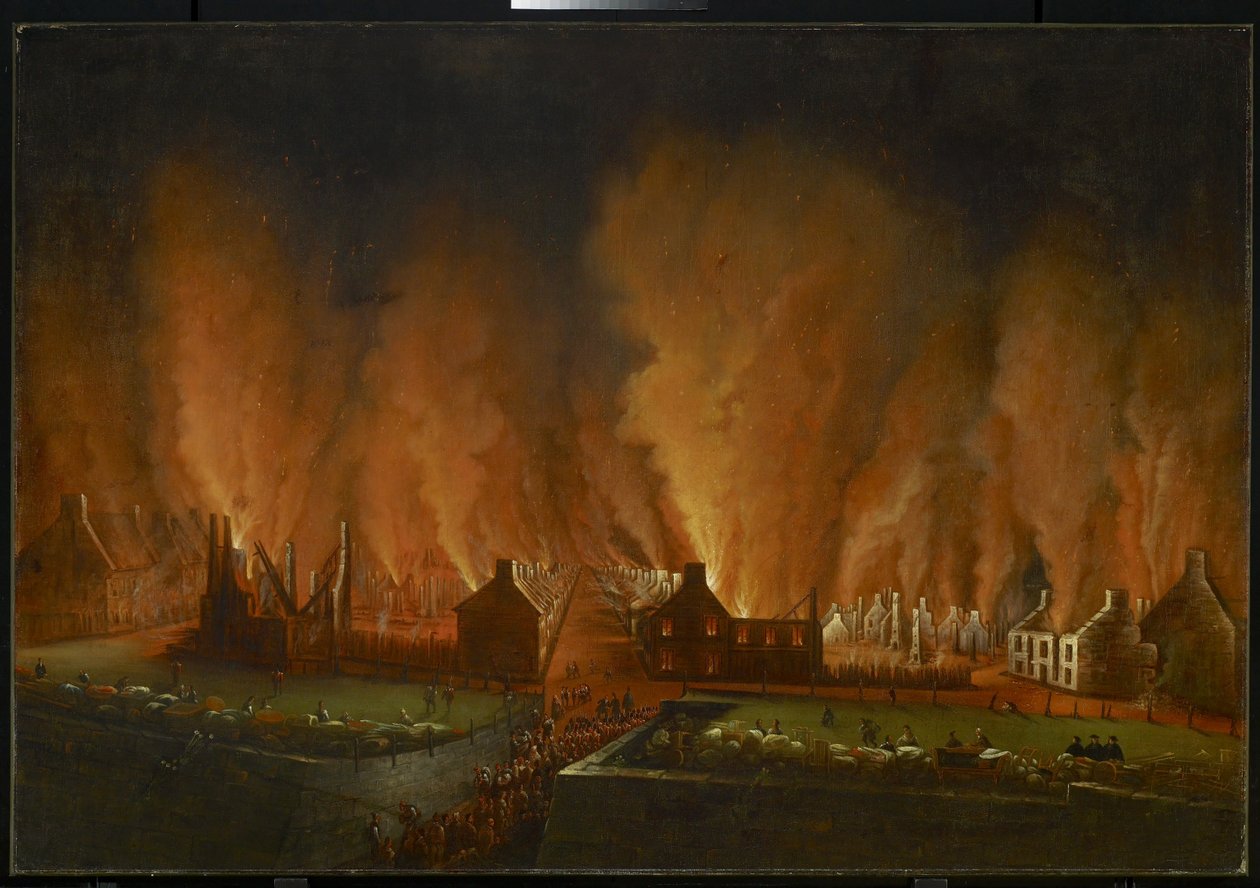 De brand in de Saint-Jean wijk, gezien naar het westen, 1848 door Joseph Légaré