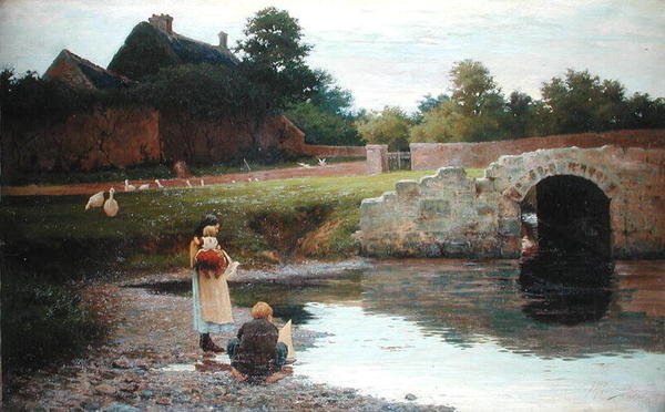 Spelen bij de oude brug door Joseph Malachy Kavanagh