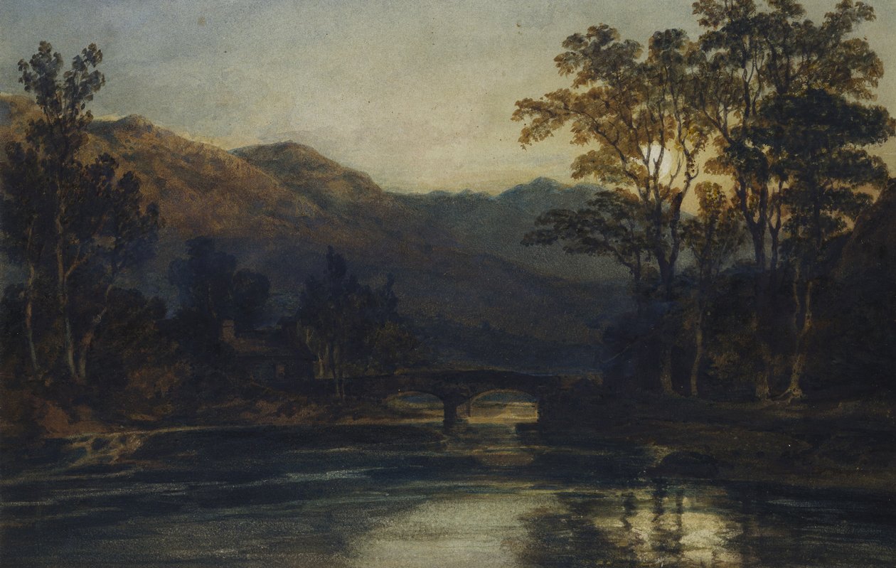 Een brug over een rivier bij maanlicht, 1798 door Joseph Mallord William Turner
