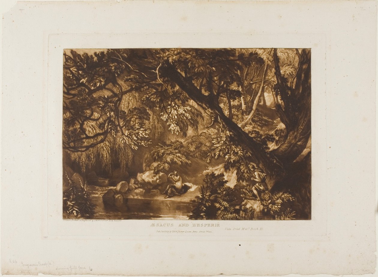 Aesacus en Hesperie, plaat 66 uit Liber Studiorum door Joseph Mallord William Turner