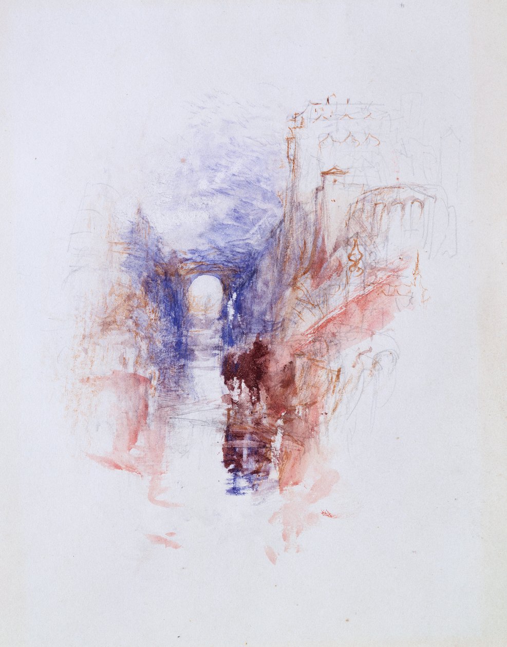 Een Italiaans kasteel boven een rivier door Joseph Mallord William Turner