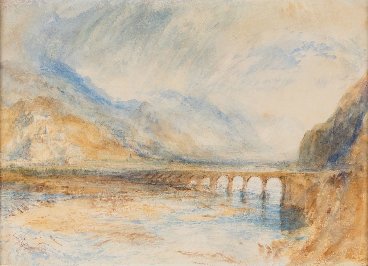 Bellinzona - De brug over de Ticino, ca. 1843 door Joseph Mallord William Turner