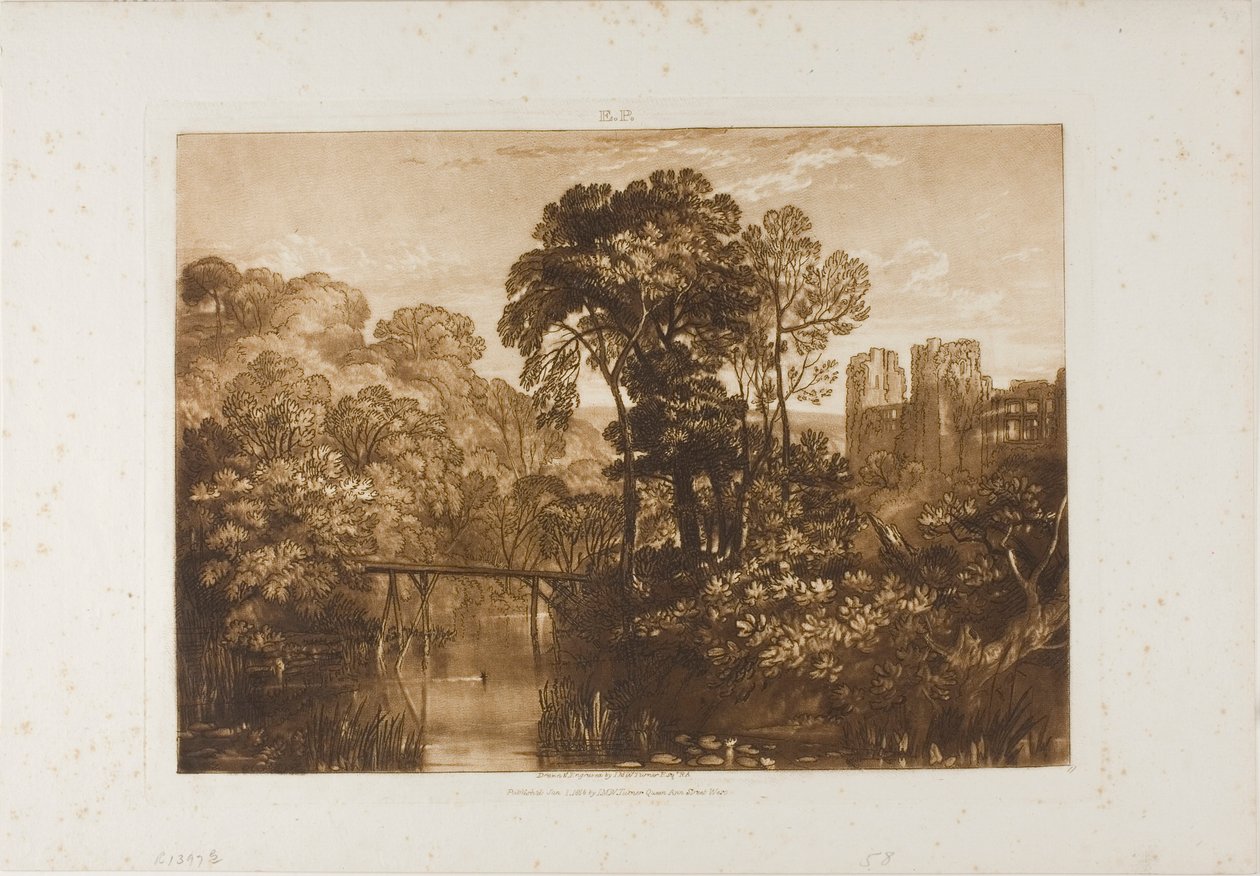 Berry Pomeroy Castle, plaat 58 uit Liber Studiorum door Joseph Mallord William Turner