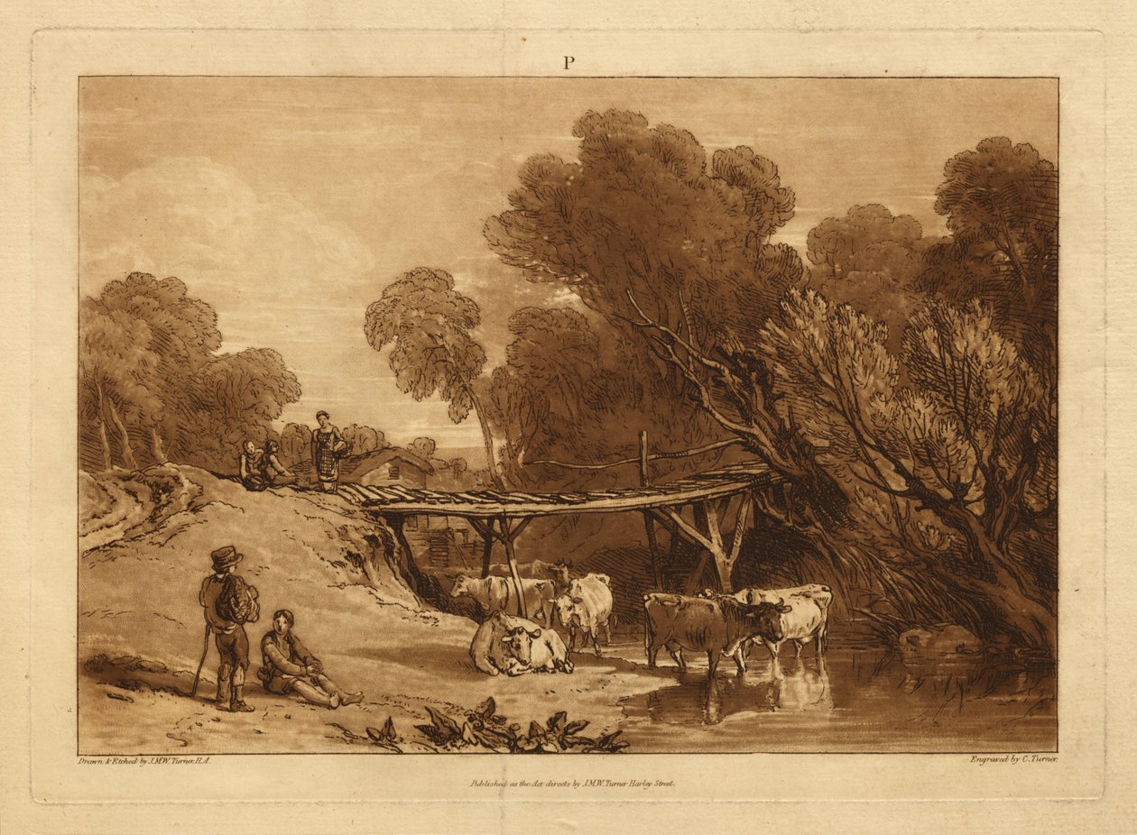 Brug en koeien door Joseph Mallord William Turner