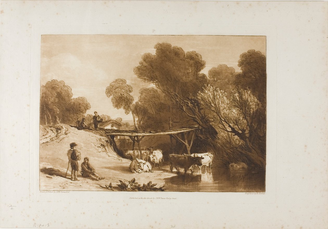 Brug en Koeien, plaat 2 uit Liber Studiorum door Joseph Mallord William Turner