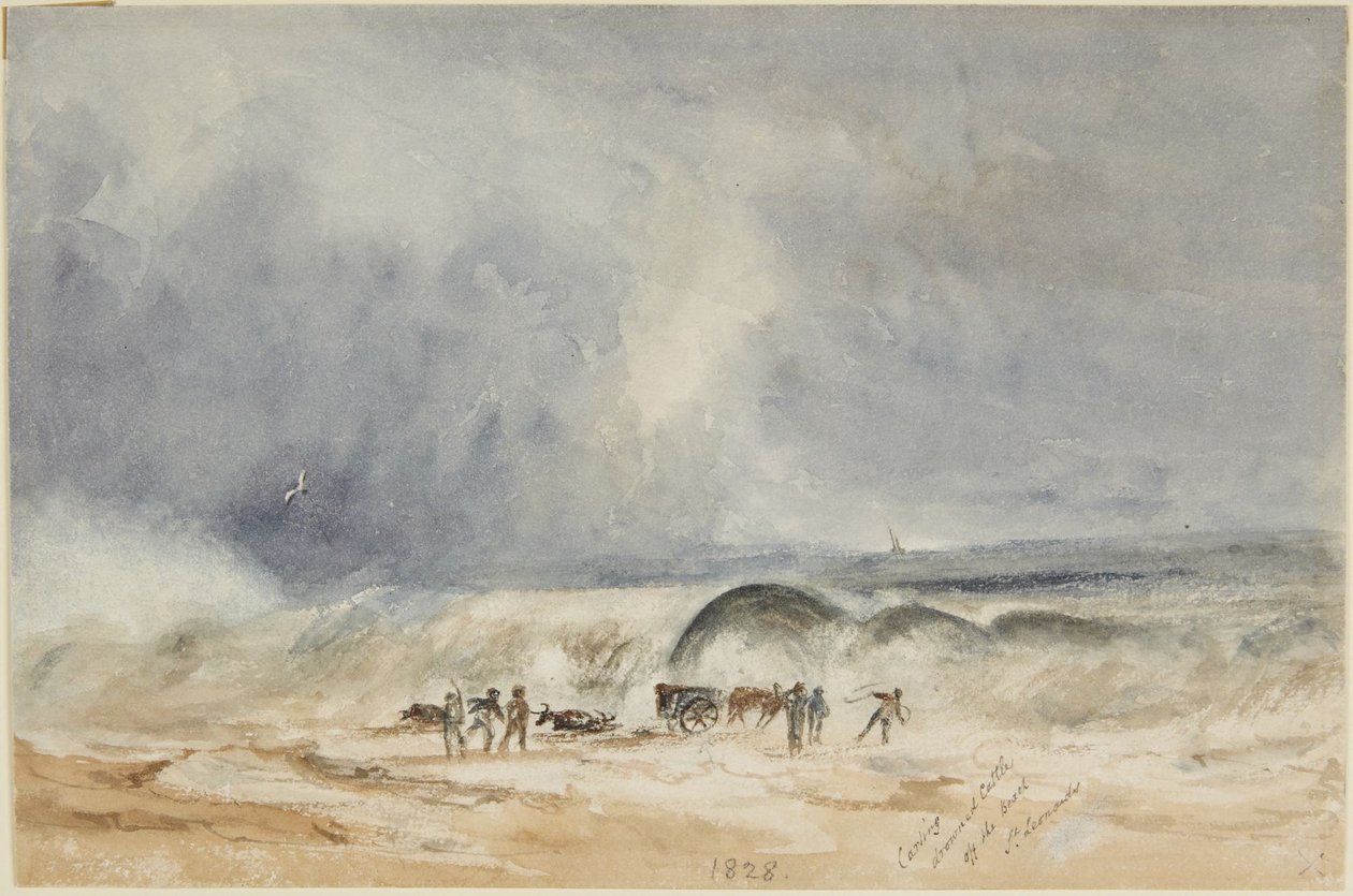 Vervoer van verdronken runderen van het strand, St. Leonards door Joseph Mallord William Turner