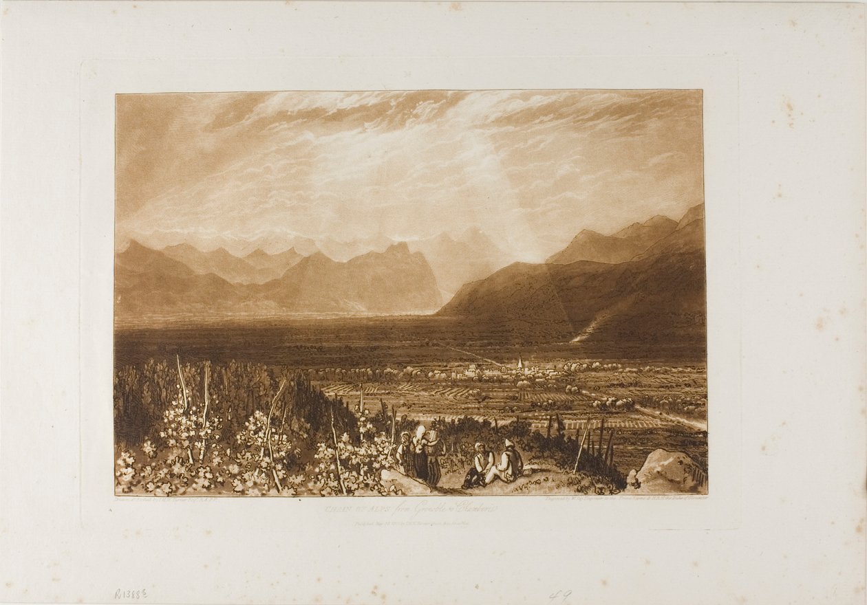 Alpenketen van Grenoble tot Chamberi, plaat 40 uit Liber Studiorum door Joseph Mallord William Turner