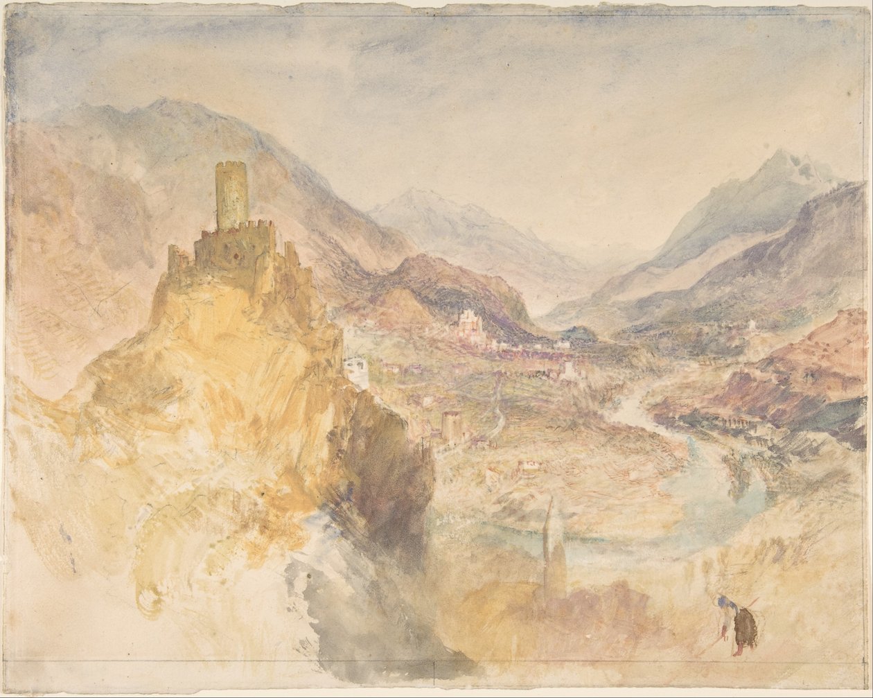 Châtel-Argent en het Aostadal vanaf boven Villeneuve door Joseph Mallord William Turner