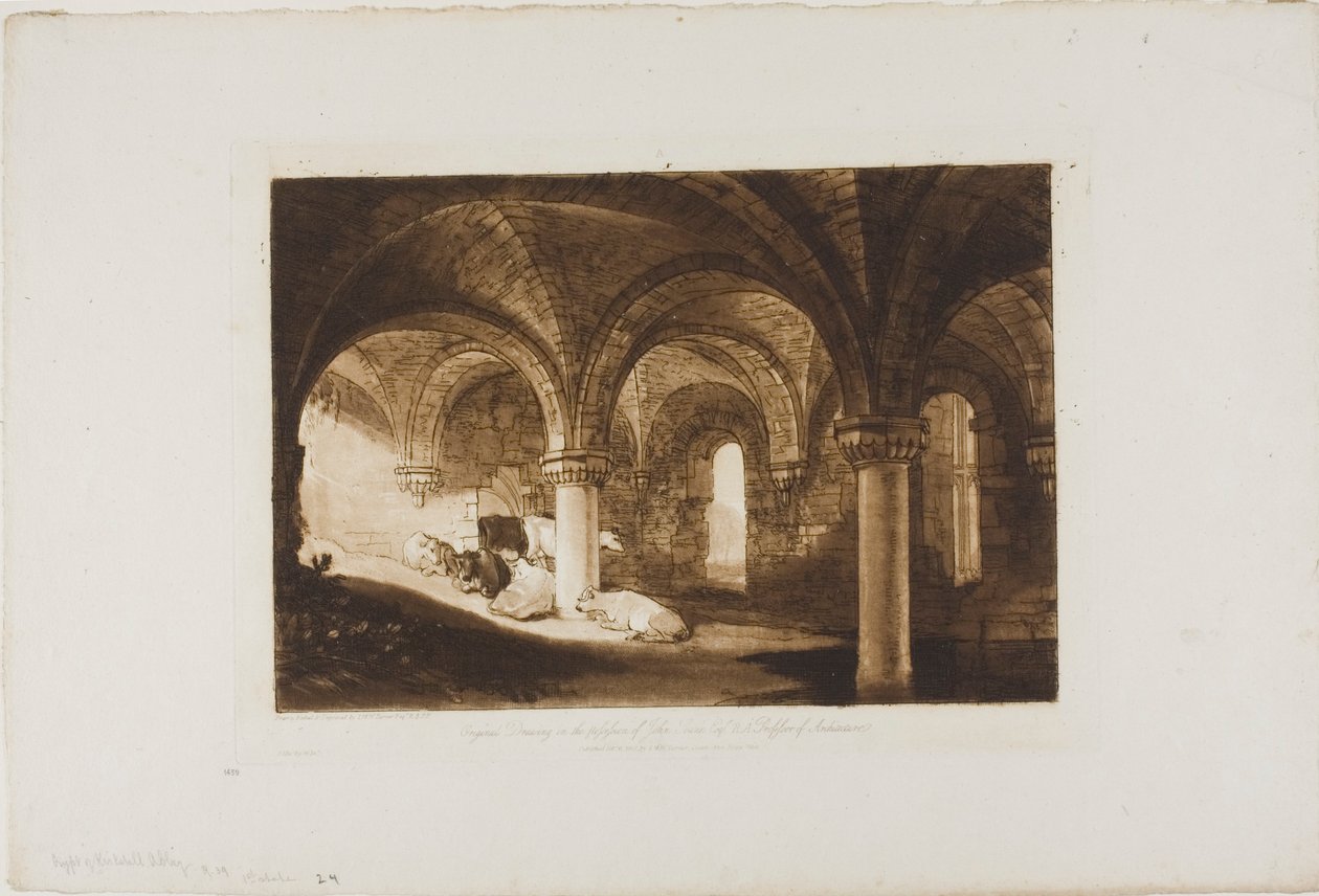 Crypte van Kirkstall Abbey, plaat 39 uit Liber Studiorum door Joseph Mallord William Turner