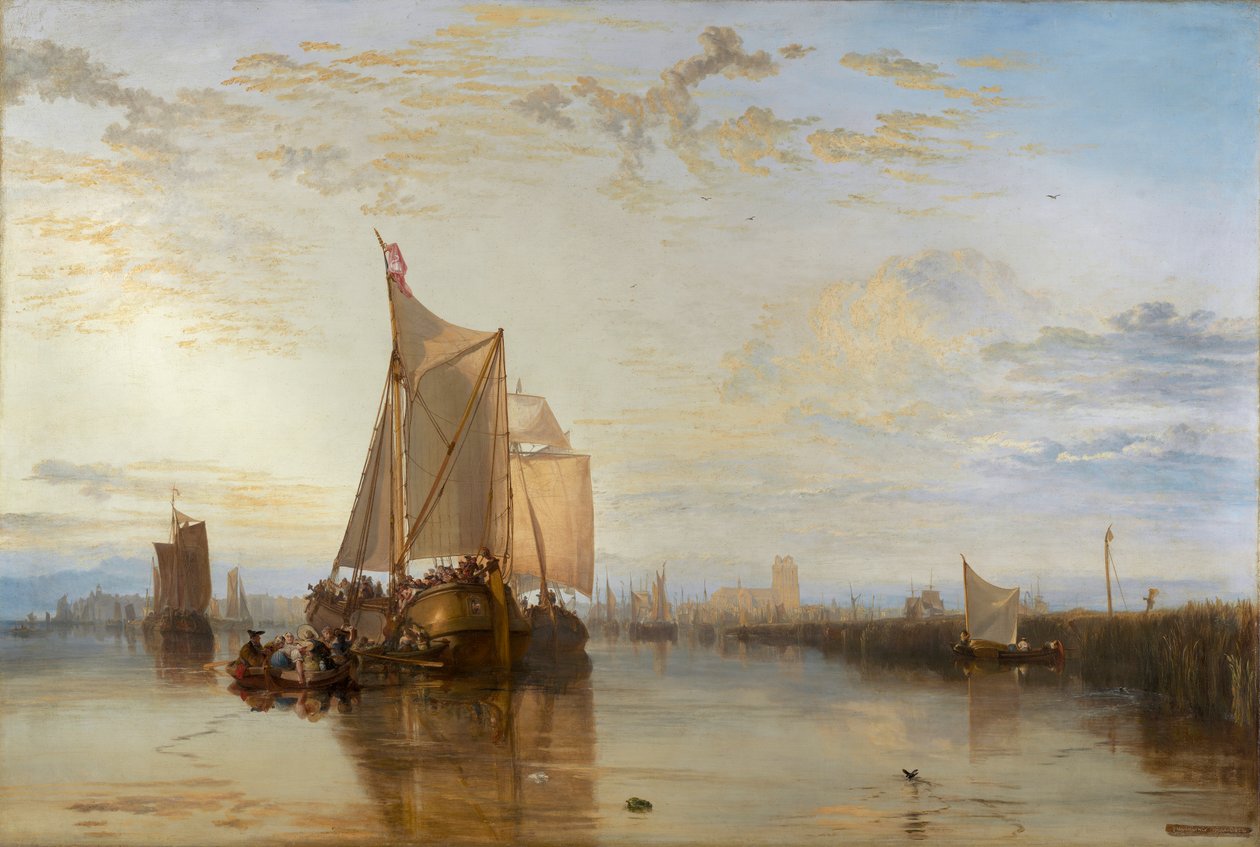 Dort of Dordrecht: De Dort Packet-Boat uit Rotterdam windstil door Joseph Mallord William Turner