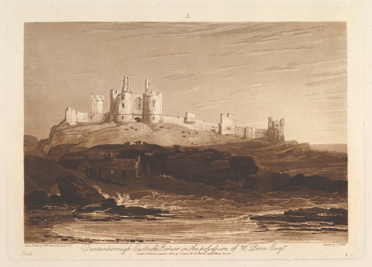 Kasteel Dunstanborough Liber Studiorum, deel III, plaat 14, 10 juni 1808 door Joseph Mallord William Turner