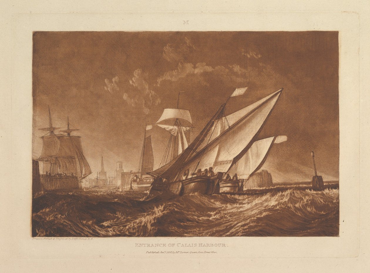 Ingang van de haven van Calais, deel XI, plaat 55 uit „Liber Studiorum“ door Joseph Mallord William Turner