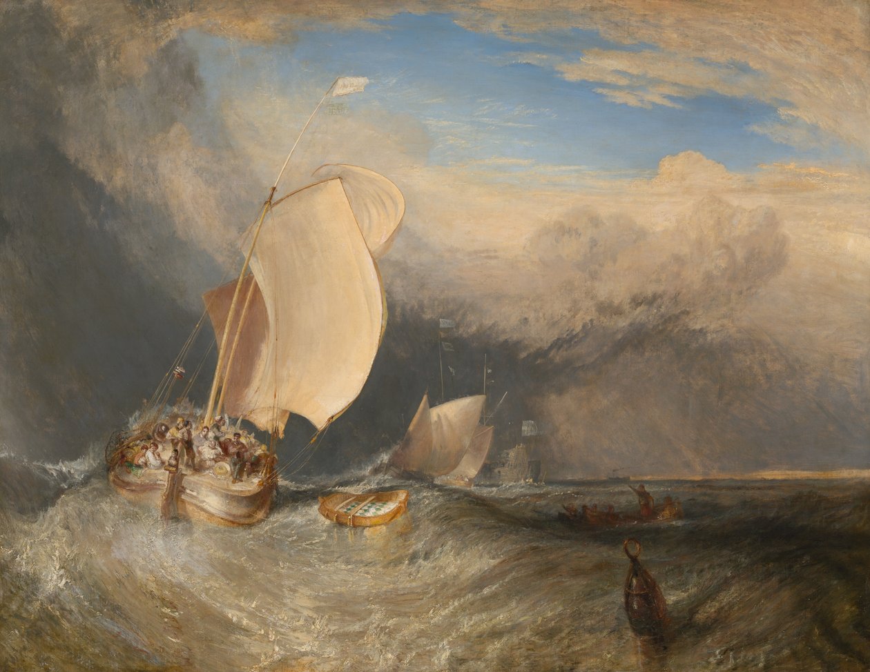 Vissersboten met ritselaars die onderhandelen over vis door Joseph Mallord William Turner