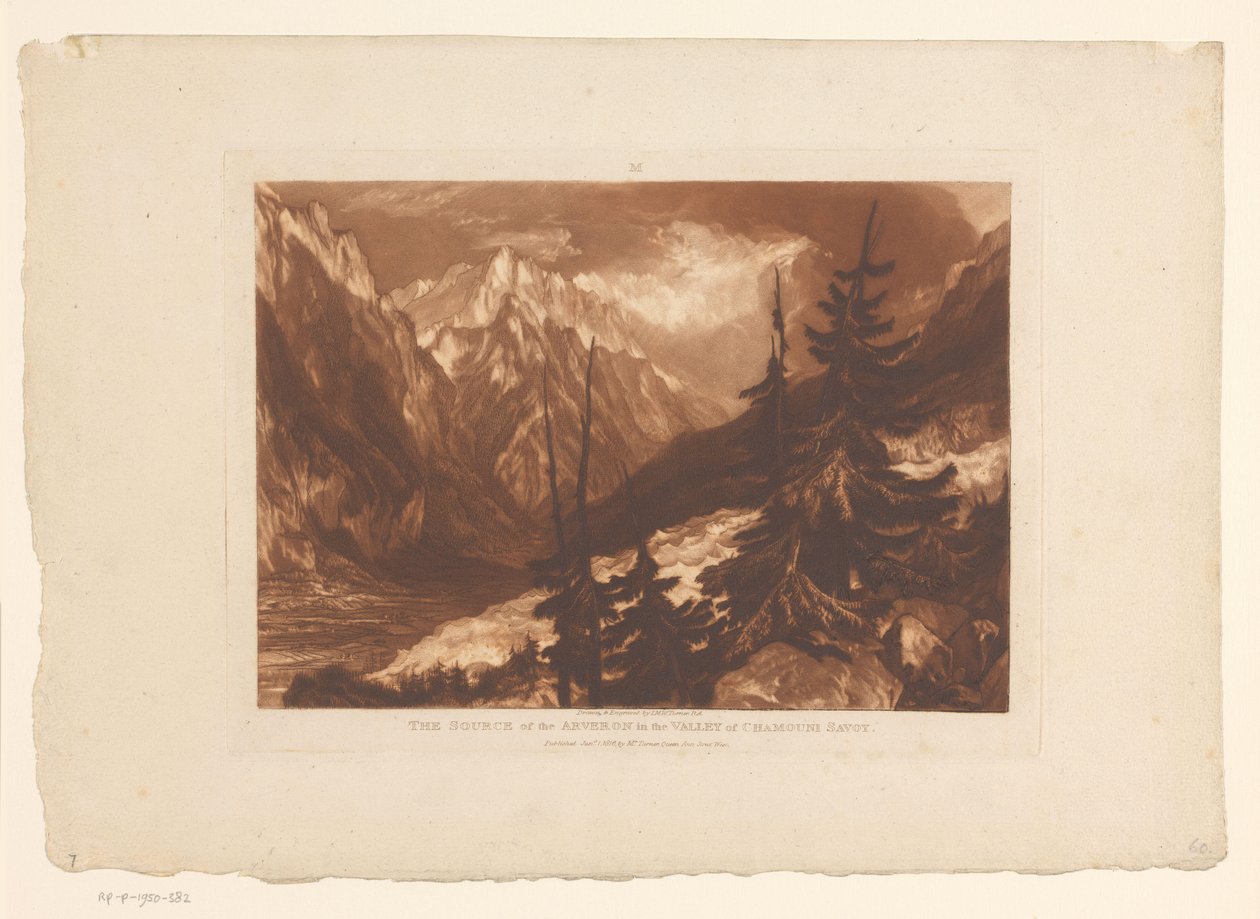 Gezicht op de vallei van Chamonix met de rivier de Arveyron door Joseph Mallord William Turner
