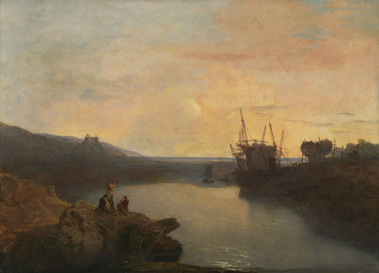 Harlech Castle, vanaf Tygwyn Ferry, zomeravondschemering [1799, Royal Academy of Arts, Londen, tentoonstellingscatalogus] door Joseph Mallord William Turner