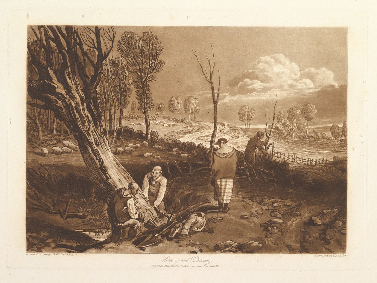 Heggen en greppels Liber Studiorum, deel X, plaat 47, 23 mei 1812 door Joseph Mallord William Turner