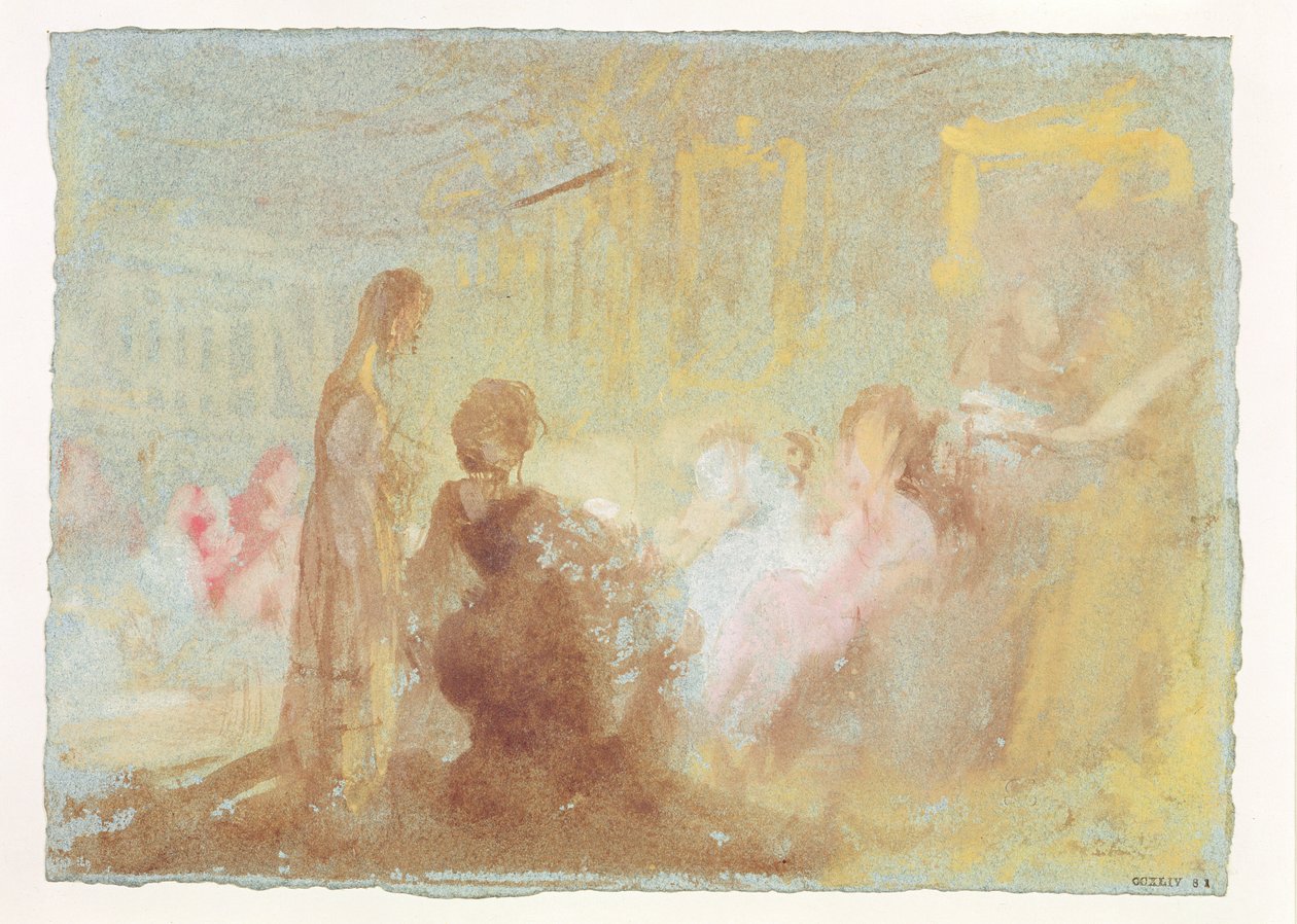 Interieur in Petworth House met mensen in gesprek, 1830 door Joseph Mallord William Turner