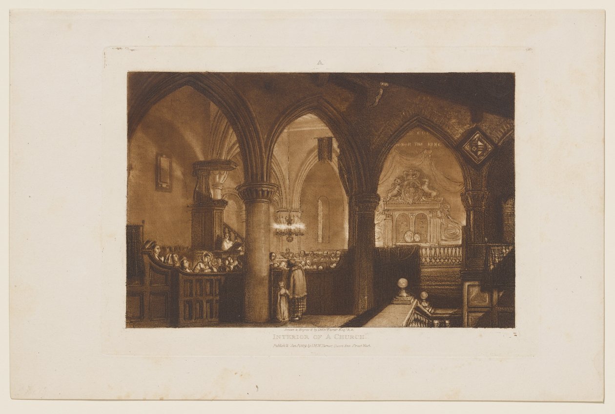 Interieur van een kerk door Joseph Mallord William Turner