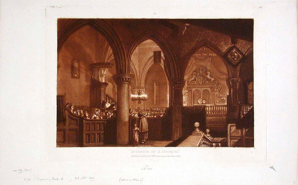 Interieur van een kerk door Joseph Mallord William Turner