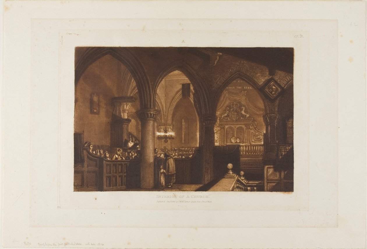 Interieur van een kerk, plaat 70 uit Liber Studiorum door Joseph Mallord William Turner