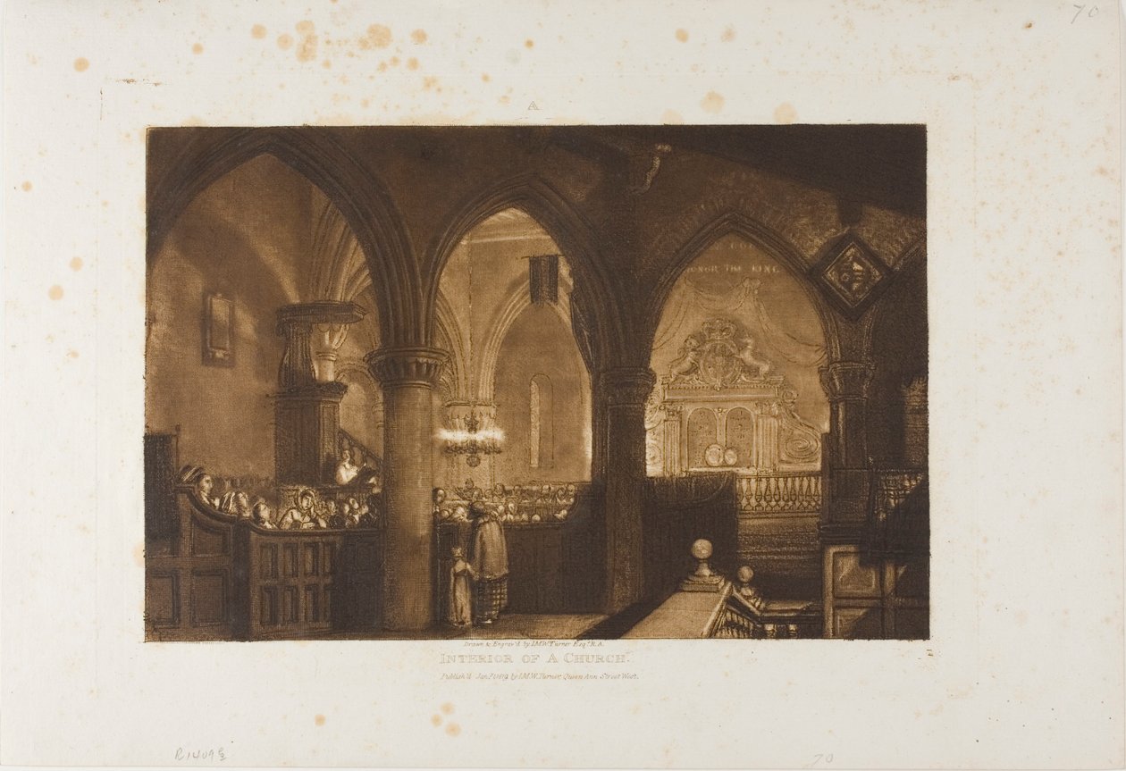 Interieur van een kerk, plaat 70 uit Liber Studiorum door Joseph Mallord William Turner