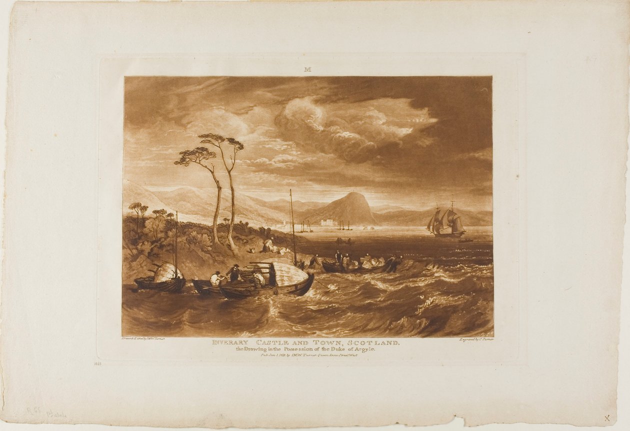 Inverary Kasteel en Stad, plaat 65 uit Liber Studiorum door Joseph Mallord William Turner