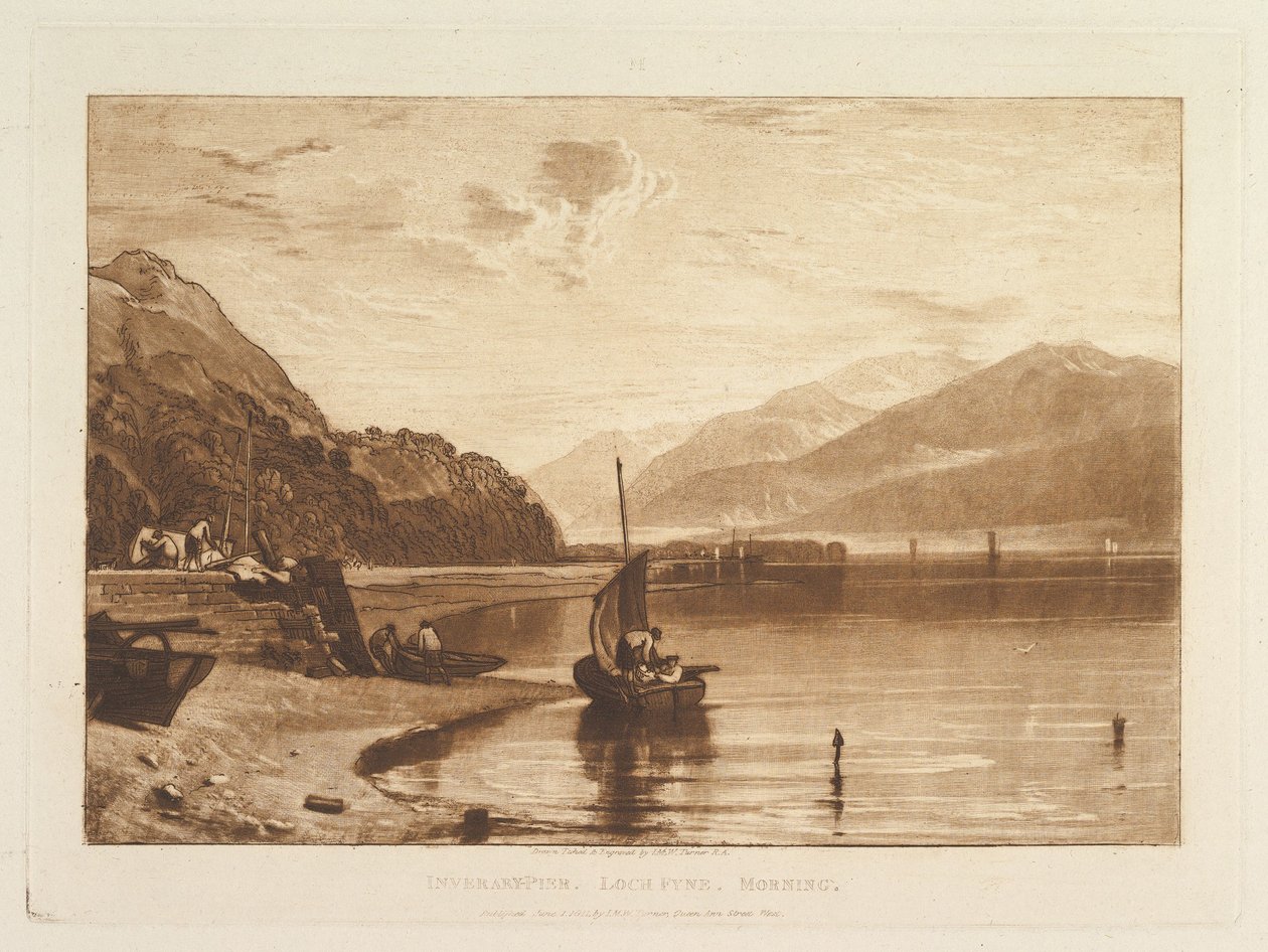 Inverary Pier, Loch Fyne, ochtend, deel VII, plaat 35 uit "Liber Studiorum" door Joseph Mallord William Turner