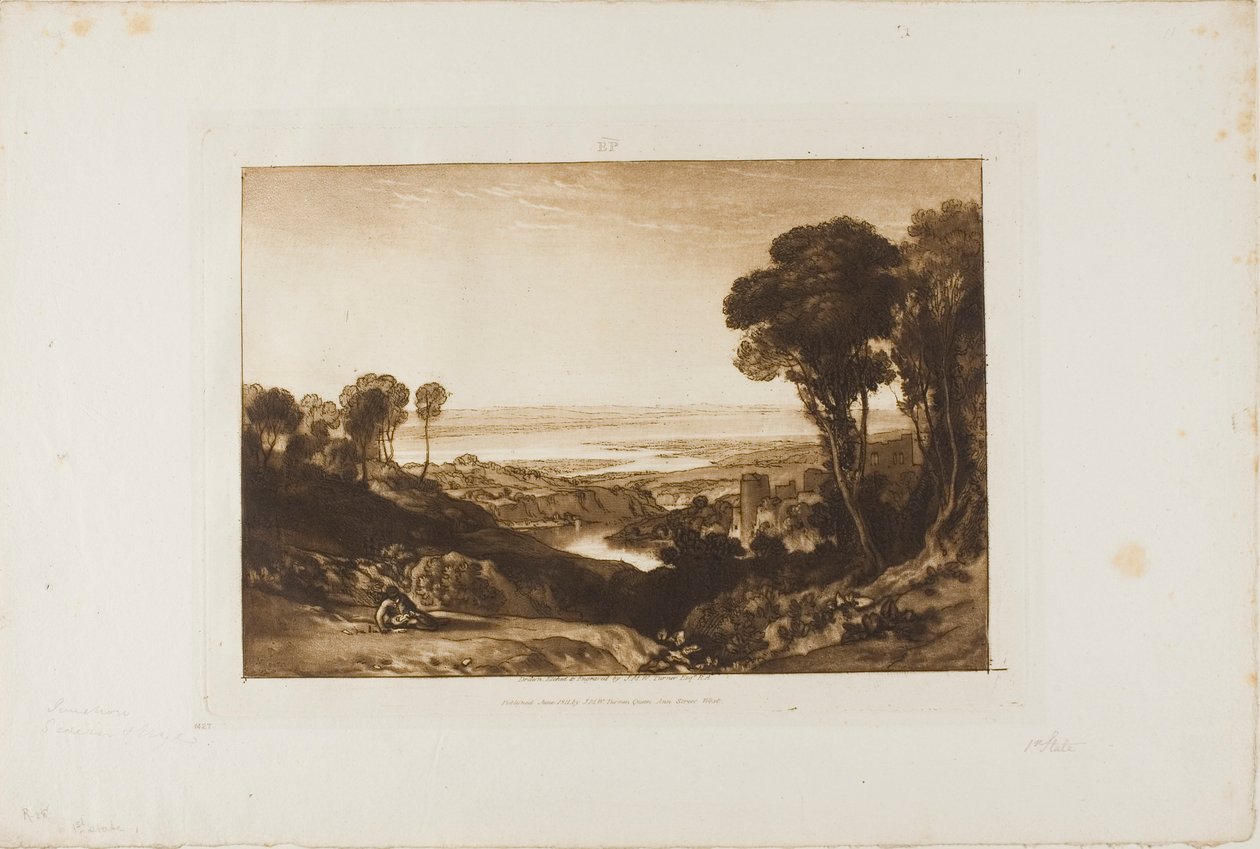 Kruising van Severn en Wye, plaat 28 uit Liber Studiorum door Joseph Mallord William Turner