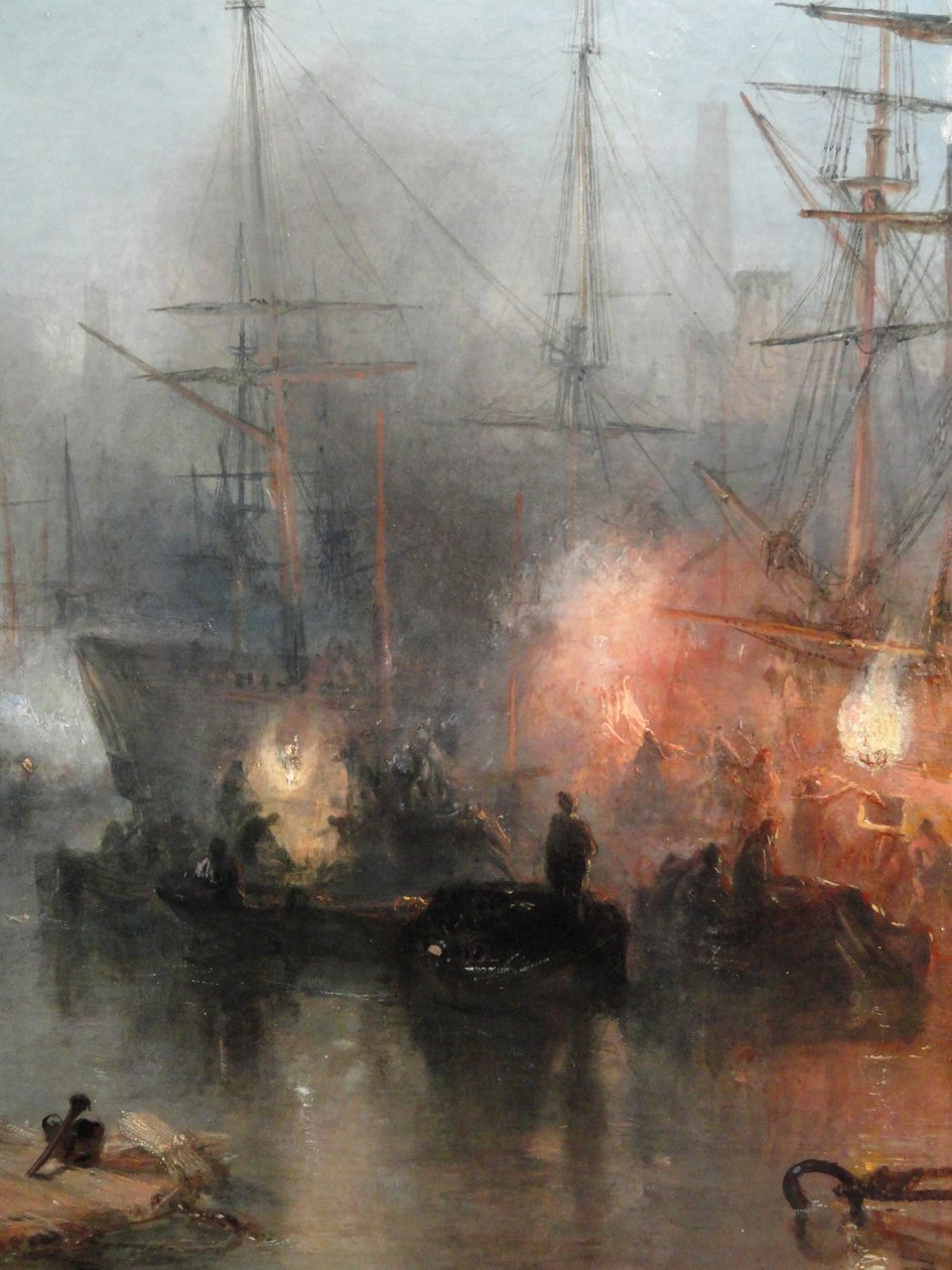 Keelmen die kolen laden bij maanlicht (detail) door Joseph Mallord William Turner