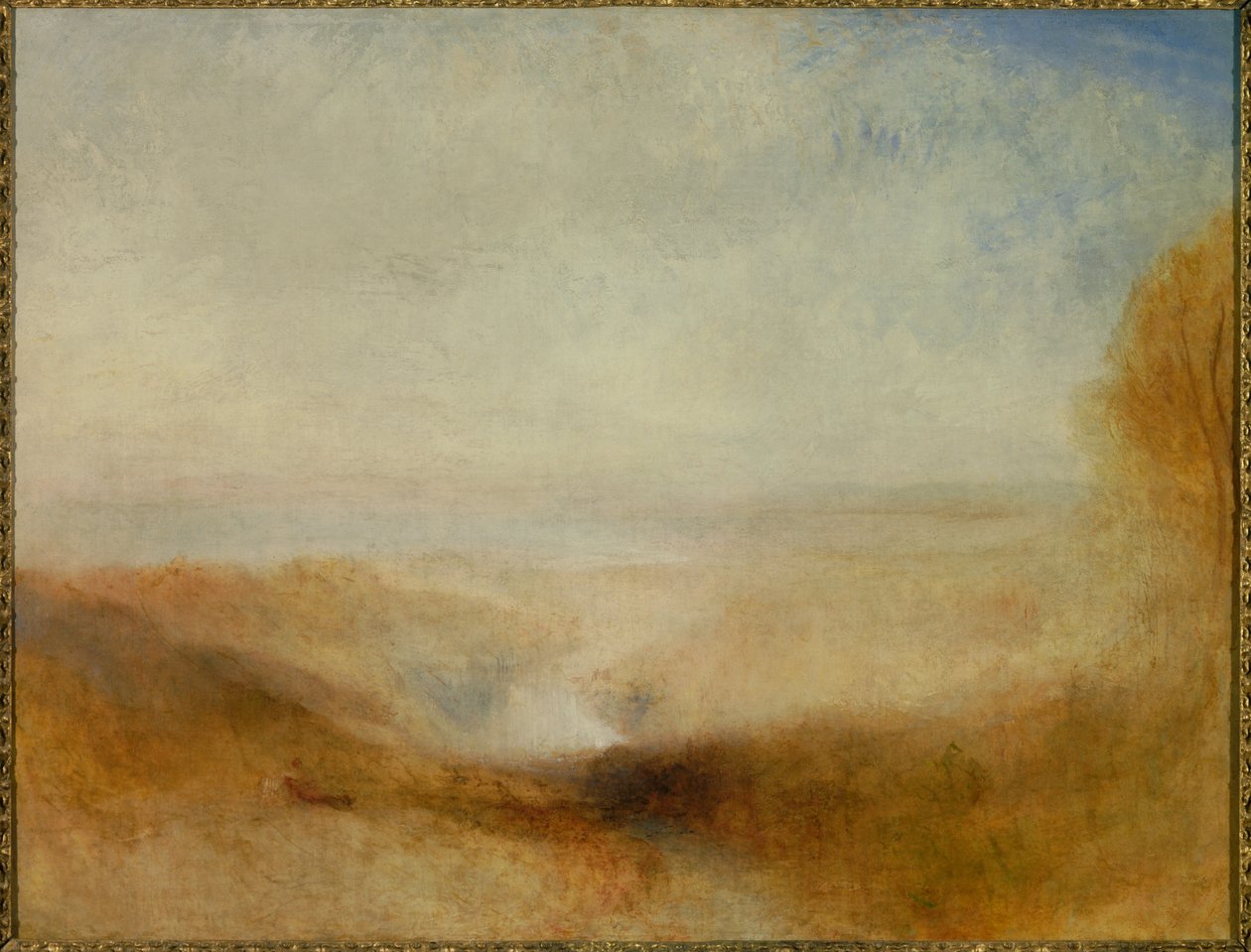 Landschap met een rivier en een baai in de verte. Ook wel 