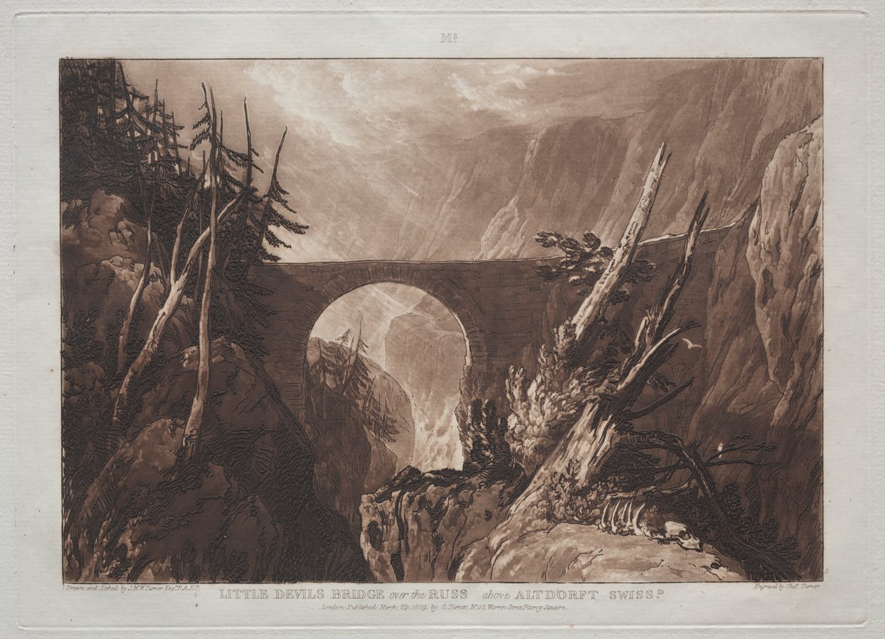 Liber Studiorum: Kleine Duivelsbrug over de Russ, boven Altdorft, Zwitserland door Joseph Mallord William Turner