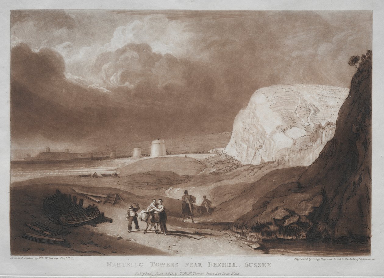 Liber Studiorum: Martello Torens, nabij Bexhill, Sussex door Joseph Mallord William Turner