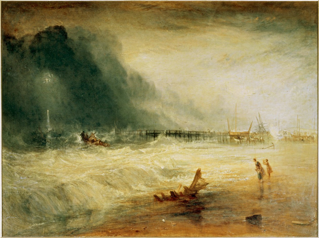 Reddingsboot en reddingstoestel te hulp geroepen door een gestrand schip ... (schilderij op doek) door Joseph Mallord William Turner