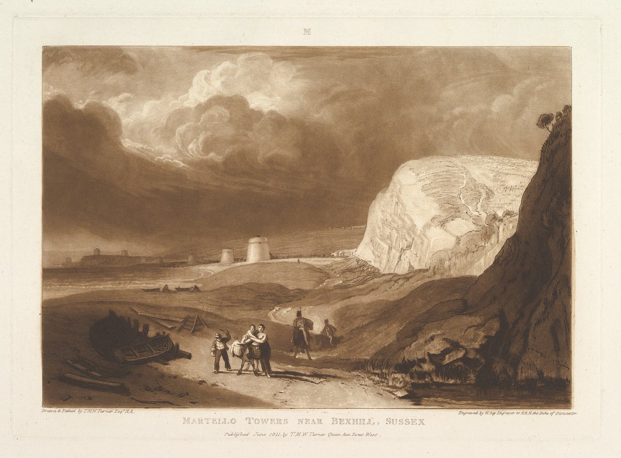 Martellotorens bij Bexhill, Sussex Liber Studiorum, deel VII, plaat 34, juni 1811 door Joseph Mallord William Turner