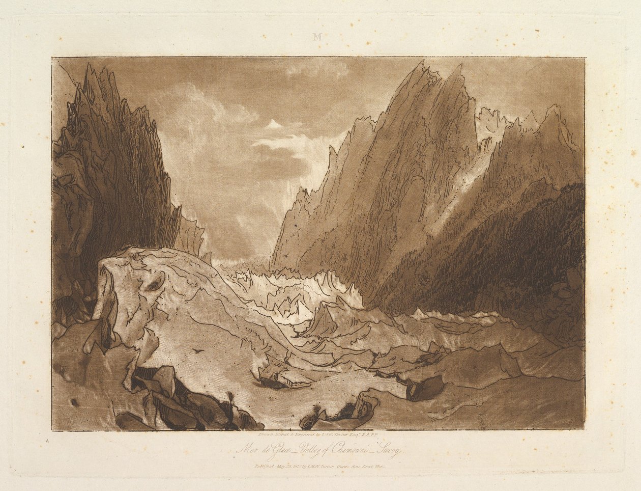 Mer de Glace, Vallei van Chamouni-Savoy Liber Studiorum, deel X, plaat 50, 23 mei 1812 door Joseph Mallord William Turner
