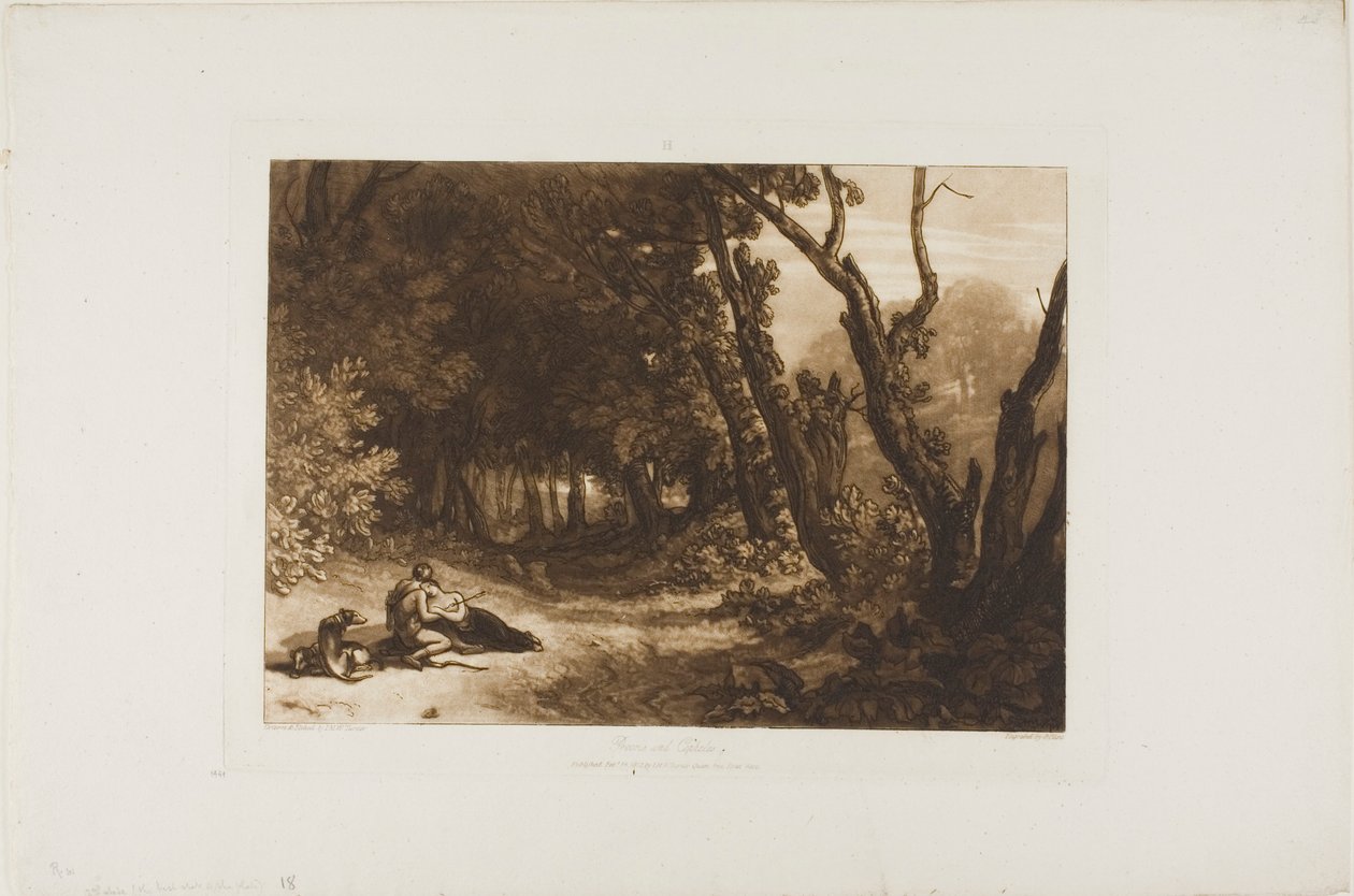 Procris en Cephalus, plaat 41 uit Liber Studiorum door Joseph Mallord William Turner