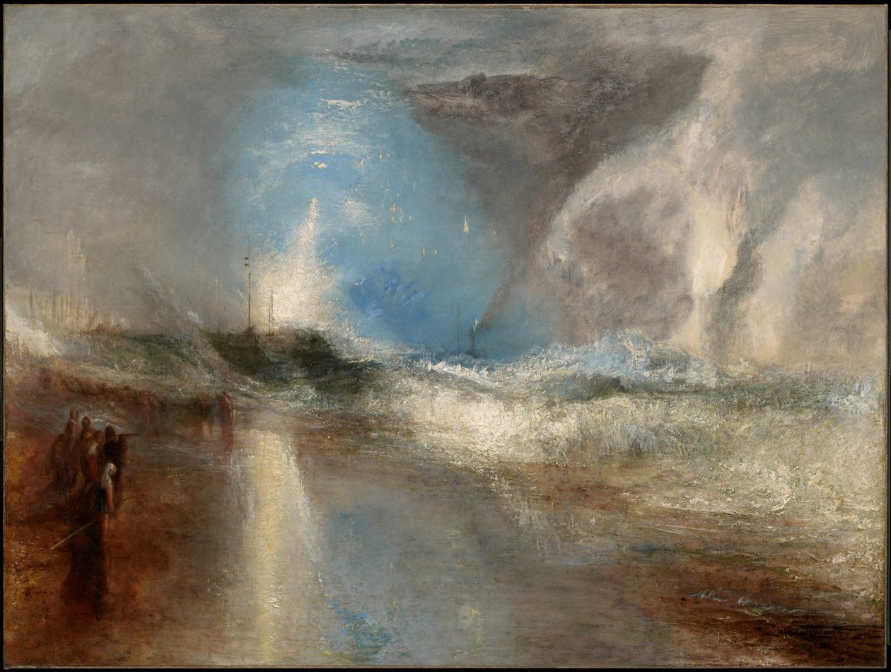 Raketvuur en blauwe lichten (binnen handbereik) om stoomboten voor ondiep water te waarschuwen door Joseph Mallord William Turner