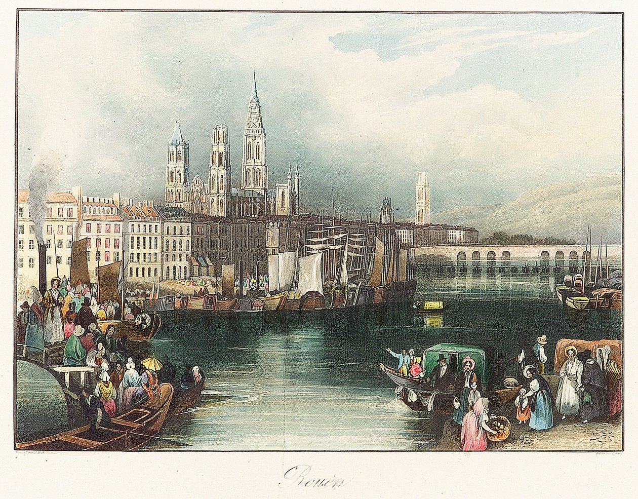 Rouen (Frankrijk). Lithografie (33x46.9 cm) door Joseph Mallord William Turner (1775-1851) door Joseph Mallord William Turner